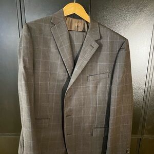 Men's Brown Windowpane Suit 36x32 - Classic Tailored Suit Jacket